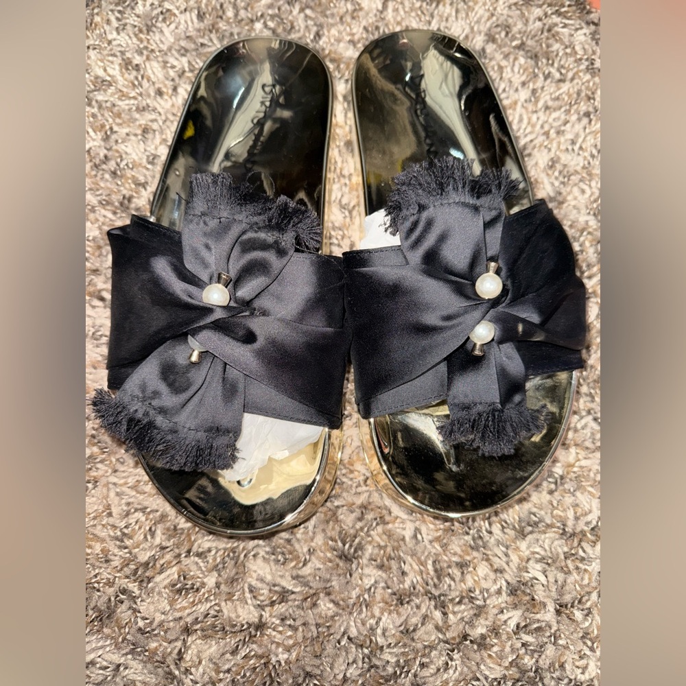 Dirty Laundry Black Satin Pearl Sandals. Brand New In The Box